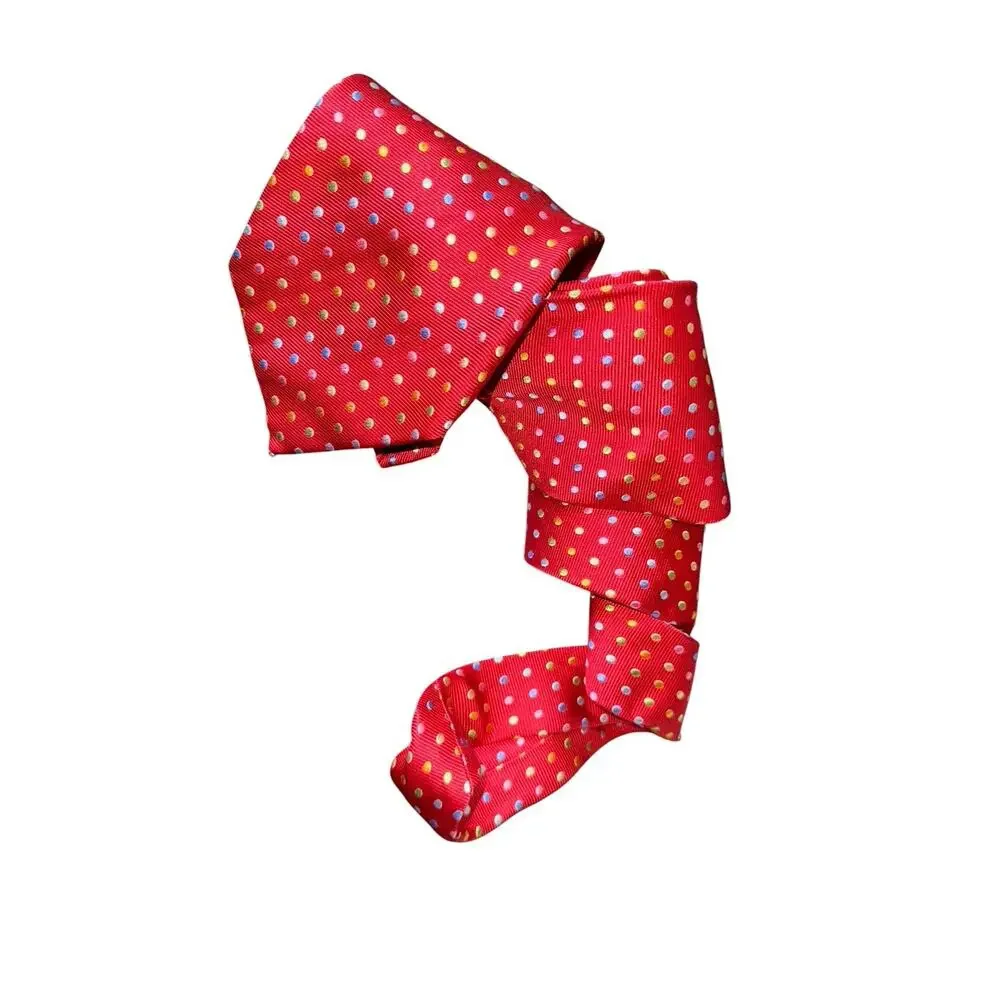 Paul Fredrick Red Silk Tie Multicolor Polka Dot Long Classic Mens Necktie Career